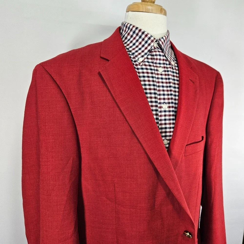 Stafford Essentials Men's Sport Coat Blazer Solid Red Wool Polyester Size 52L